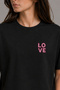 Pink Mood Love Embroidered Black Oversize Unisex T-Shirt 30/1 Regular Fabric - 2