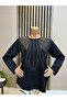 Women's Middle Age and Above Round Neck Viscose Waterfall Patterned Stoned Mother Combed Cotton Blouse