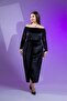 Women's Plus Size Off-Shoulder Slit Dress Black-Sequin