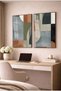 2-Piece Glass Painting Set with Tile and Green Geometric Color Blocks, Black Metal Framed Home and Office Painting - 2