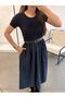 Women's Poplin Fabric Dress with Belt at the Waist - 2
