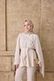 Women's Sleeve Gathered Shawl Detail Set Cream - 3