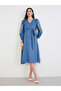 Blue Embroidered Sleeves A-Line Midi Dress - 3