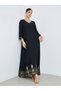 Black Foil Print V Neck Jalabiya - 4