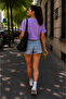 Women's Crop Oversize T-Shirt with Bicycle Collar - 2