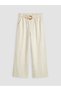 Lcw Kids Ecru Striped Belted Wide Leg Girls' Trousers
