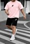 Unisex Wide-Let T-Shirt and Shorts Set with Double Line Print