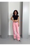 Women's Pink High Waist Wide Leg Jean Pants - 2