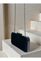 Black Luxury Suede Women's Evening Dress Bag Black Metal and Chain Wedding Engagement Graduation - 4