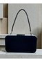 Black Suede Women's Evening Dress Bag with Black Stone Handle Detail for Wedding Engagement Graduation - 3