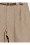 Brown Waist Belted Linen Blend Women's Shorts