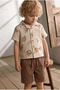 100% Cotton Muslin Shirt Gabardine Pocket Shorts Set 3-6 Years Brown - 2