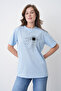 Women's Technology Themed Cyber Processor Circuit Printed Round Neck Blue Casual T-Shirt - 4