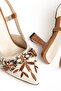 Katya Women's Tan Embroidered Gold Accessory Heeled Shoes - 3