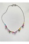 Steel Necklace with Colorful Zircon Crystal Stones and Chain in the Center. - 2