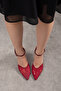 Bloom Burgundy Lace Embroidery Detail Ankle Strap Thin Heeled Wedding Henna Bridal Shoes - 2