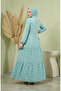 Floral Patterned Belted Hijab Dress 0296-01 Green - 6