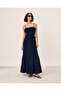 Women's Navy Blue Adjustable Strap Maxi Muslin Dress - 2