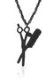 Comb & Scissors Hairdresser Necklace - Black Color Plated Twist Chain