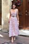 Women's Floral Patterned Belt Detailed Woven Dress - 5