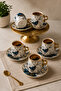 6-Person Porcelain Turkish Coffee Cup Set with Gold Handles and Butterfly Pattern Coffee Presentation Set - 6