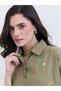 Olive Floral Embroidered Linen Shirt for Women - 3