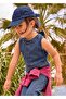 Girl's Strappy Denim Tshirt Navy Blue