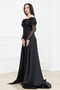 Underwire Long Satin Evening Dress - Black - 6