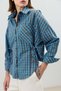 Blue Checkered Lace-Up Women's Shirt - 5