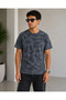 Men's Tie-Dye Patterned T-Shirt, Crew Neck, Short Sleeve, Regular Fit T-Shirt - Smoked - 2