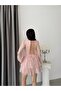 Powder V-Neck Lace Sleeves Short Evening Dress with Back Detail - 6