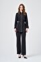 Women's Belt Detailed Contrast Stitched Double Suit Black 31346 - 4