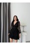 Black V-Neck Lace Sleeves Short Evening Dress with Back Detail - 2