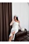 White One-Shoulder Draped Detailed Midi Evening Dress - 5
