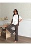 Women's Brown and White Polka Dot Scarf Detailed Wide-Leg Trousers T-Shirt Stylish Two-Piece Set - 6