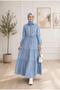 Women's Buttoned, Pocketed, Lace-Up Tencel Fabric Light Blue Denim Dress - 5