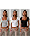3-Pack Cotton Soft Textured Ribbed Camisole Short Sleeve Square Neck T-Shirt - 2