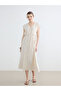 Nevavm V-Neck Belted Waist Textured Dress with a Difference