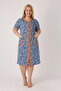 Women's Plus Size 100% Cotton Combed Fabric Zipper Summer Dress / Blue-White 4099 - 2