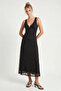 Polka Dot Patterned Summer Tulle Dress Lzv0078 Black - 4