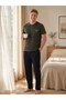 Men's Khaki Crew Neck 3-Button Chest Pocket Seasonal Cotton Lycra Short Sleeve Pocketed Pajama Set - 7