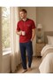 Men's Burgundy Crew Neck 3-Button Chest Pocket Seasonal Cotton Lycra Short Sleeve Pocket Pajama Set - 4