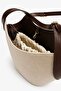 Women's Linen Bucket Bag with Double Handles Medium Size Brown Contrast - 6