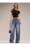 Black Asymmetric Collar Draped Crop Blouse Women's Off Shoulder Slim Fit Blouse - 5
