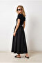 Women's Black Pocket Belted Midi Dress Elb-19002624 - 5