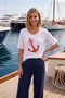 Women's Plus Size Lycra Crew Neck Anchor Embroidery Short Sleeve Mom T-Shirt Combed Cotton Blouse