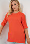 4332 Knitted T-Shirt with Side Slits - Orange - 3