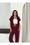 Women's Stripe Detailed Vest Suit with Zipper, Loose Cut, Wide Leg Pants and Top Set - 8