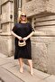 Plus Size Black Dress with Gold Accessories on the Shoulder - 3