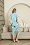 Short Sleeve Crew Neck Capri Pajama Set - 3
